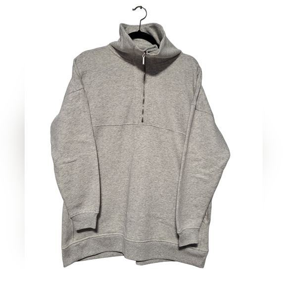 Old Navy Mens Light Gray 1/4 Zip Fleece Lined High Neck Pullover Sweater Size M - Picture 1 of 10